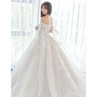 Gambar French Gaun Pengantin Off Shoulder Ekor Panjang Bahan Lace Warna Putih Aksen Manik-Manik - S dari tiimoyshop undefined 5 Tokopedia