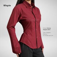 Gambar Istimewa Wispie Money Magnet Fitted Shirt | Kemeja Kerja Wanita Press Body Pinstripe Salur Pink Biru Berkaret dari Shawi Market undefined 4 Tokopedia