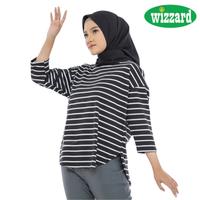 Gambar Atasan Kaos Baju Salur Bergaris Oversize Shirt Wanita Cewek Lengan 3/4 Blouse Top Muslim Basic Nyaman & Stylish Kekinian - Hitam, M dari Wizzardstore ID undefined 2 Tokopedia