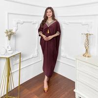 Gambar HUMAIRA Baju Kaftan Wanita Kekinian Terbaru 2024 Jumbo Gamis Dress Kondangan Bahan Crinkle Owl Store - Burgundy dari andin07 undefined 5 Tokopedia