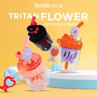 Gambar COCOSMILE Tritan Flower Rotating Straw 550ml Vacuum Insulated Tumbler - Orange dari babiesfirst.id undefined 1 Tokopedia