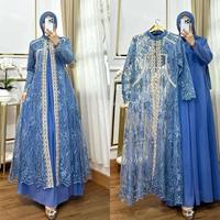 Gambar ANFREA - GAMIS Dress Muslimah Brokat PREMIUM Wanita Mewah elegan kekinian Inner Outer Terbaru2025 Baju pesta kondangan Termewah AZZURA DRES Ceruty Babydoll mix brokat Plus Renda import - Hitam, S bb 50-55 dari ANFREA COLLECTIONS undefined 4 Tokopedia