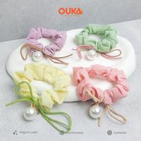 Gambar Kuncir Scrunchie - Ikat Rambut Pita Mutiara Kamino - Merah Muda dari Ouka Official undefined 1 Tokopedia