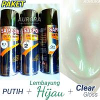 Gambar Terlariss !!! Paket Sapporo Ultimate Pearl Green P02 + White B11 + Clear C81 / Cat Lembayung Hijau Putih Vernis Gloss 400ml Pilok Pilox Pylox Mutiara Mengkilap dari NAMBAH PAYU undefined 1 Tokopedia