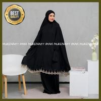 Gambar mukena umroh haji rayon twill premium berdagu renda tulleu mewah mukenah stelan berlengan jumbo cantik best quality - Putih dari Shulha Mall undefined 3 Tokopedia