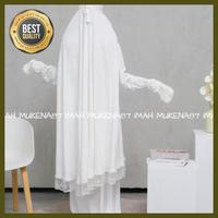 Gambar mukena umroh haji rayon twill premium berdagu renda tulleu mewah mukenah stelan berlengan jumbo cantik best quality - Putih dari Shulha Mall undefined 5 Tokopedia