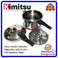 Gambar Panci Presto 12 Liter 8Liter 4 Ltr Full Stainless Dengan Kukusan Steamer Panci Pelembut Daging Kimitsu ( Harga 1Pcs ) - 4 Liter dari DY Houseware undefined 4 Tokopedia