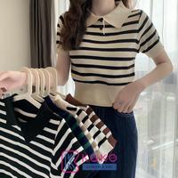 Gambar Borong Koko - Atasan Crop Top Kaos Polo Rajut Kerah Salur Bergaris Lengan Pendek Wanita Cewek Import - Putih dari Saktif Collect undefined 1 Tokopedia