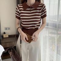 Gambar Borong Koko - Atasan Crop Top Kaos Polo Rajut Kerah Salur Bergaris Lengan Pendek Wanita Cewek Import - Putih dari Saktif Collect undefined 2 Tokopedia