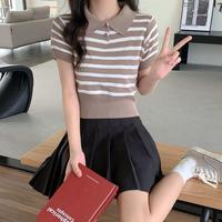Gambar Borong Koko - Atasan Crop Top Kaos Polo Rajut Kerah Salur Bergaris Lengan Pendek Wanita Cewek Import - Putih dari Saktif Collect undefined 3 Tokopedia