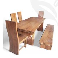 Gambar ARYA Set Meja Makan Kayu Jati Tebal Kontruksi Kuat Model Minimalis Klasik - Kayu Jati Solid dari Interior Jepara undefined 2 Tokopedia