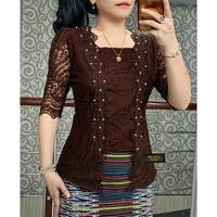 Gambar Blus Brokat semiprancis Terbaru lengkap ukuran standard dan jumbo. Kebaya kutubaru modren - Kopi gosong, XXXXL dari Dn outlet undefined 2 Tokopedia