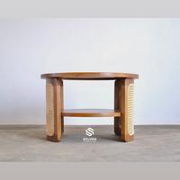 Gambar Meja tamu minimalis kayu jati, meja tamu bulat kayu jati kombinasi rotan - Belum finishing dari Soluna Furniture undefined 2 Tokopedia