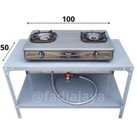 Gambar New Meja Kompor Gas 2 Tungku Besi Portable Dapur Minimalis Serbaguna Lebar 50 - Abu-abu, 80 x 50 x 50 cm dari wawa furnish undefined 1 Tokopedia