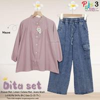 Gambar Ready Dita set / Gisella set / setelan baju anak perempuan usia 11-15tahun / set baju anak perempuan atasan dan celana jeans - Dita black, All Size dari MARIMAR SHOPY undefined 4 Tokopedia