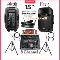 Gambar Paket Sound System Karaoke Speaker 15 Inch BareTone ( Aktif & Pasif) Mixer Ashley Samson 8 8 Channel Bluetooth Mic Wireless Betavo Original dari sinar mulia19 undefined 1 Tokopedia