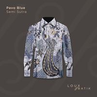 Gambar Kemeja Batik Pria Semi Sutra Full Furing "Pavo Blue" READY STOCK - Panjang, M dari Loux Batik undefined 3 Tokopedia