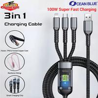Gambar OCEANBLUE Kabel Data iphone Type C Micro Lightning 3 in 1 Usb 1 Meter 100W Super Fast Charging Charger - Usb-Lightning P dari Ocean Bike Official undefined 3 Tokopedia