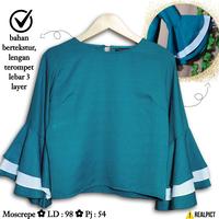 Gambar SALE Blouse BKK Lengan Terompet Size M Two Tone 2 Warna Moscrepe Wolfis Premium Brand Not Zara Baju Atasan Wanita Muslimah Dewasa PL preloved Hijau Dark Tosca dari Shop With KAVIN undefined 1 Tokopedia