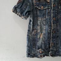 Gambar In The Attic Japan Y2K Punk Distressed Short Sleeve Gothic Denim Jacket dari tasyathrift.id undefined 5 Tokopedia