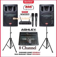 Gambar Paket Komplit Sound System Terbaik BareTone BT-A1530PRO [ Output 2 x 800 Watt ] Mixer Ashley 8 Ch Bluetooth Mic Wireless BareTone WM2801 Original dari sinar mulia19 undefined 1 Tokopedia