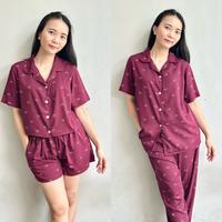 Gambar (SIZE S-XXL) Setelan Baju Tidur Piyama Wanita RAYON PREMIUM Motif Ribbon Maroon - SET CROP, S dari Piyama Wanita Pria Anak undefined 1 Tokopedia