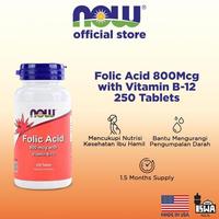 Gambar NOW Foods, Folic Acid 800Mcg with Vitamin B-12, 250 Tablets - isi 250 tablets dari GGSture undefined 3 Tokopedia