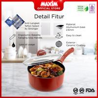 Gambar Maxim New Eleganza Red Panci Teflon Anti Lengket 16cm 18cm Saucepan Tutup Kaca - 18cm dari Maxim Kitchenware_NEW undefined 3 Tokopedia