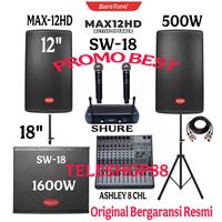 Gambar Paket Sound System Speaker Aktif 12 Inch Baretone MAX12HD+Subwoofer Baretone 18 Inch+Mixer Ashley 8 Channel+1 Set Mic Wireless Komplit Set dari teleshop88 undefined 1 Tokopedia
