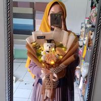 Gambar BUKET BUNGA WISUDA MURAH BUCKET KAIN FLANEL PREMIUM BONUS LAMPU LED - Peach LED dari RayyCraft undefined 3 Tokopedia