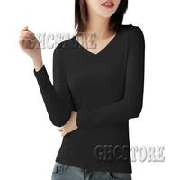 Gambar Kaos Polos Lengan Panjang/Kaos Kerah V/Baju Atasan Wanita Polos - Merah, L dari Bglstore undefined 1 Tokopedia