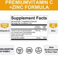 Gambar KIRKLAND Vitamin C 1000mg with Zinc 20mg Capsules for Supports Cellular Energy Production and Collagen Formation, Immune System Support Untuk Mendukung Produksi Energi Seluler Dan Pembentukan Kolagen, Dukungan Sistem Kekebalan Tubuh 120pcs - 1 Bottle/120pcs dari RUBBLEMART undefined 2 Tokopedia