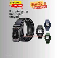 Gambar SPESIAL PROMO Arcana Collection Ikat Pinggang Kulit Asli Model Rel Otomatis Pria Dewasa Bonus Jam Tangan Sport Elegan & Tahan Lama Size Standar 120-125cm Warna Hitam Silver Gold - hitam free jam tangan dari Arcana Collection undefined 1 Tokopedia