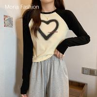 Gambar Moria ZZ071 Baju Crop Top lengan panjang/kaos lengan panjang wanita kekinian/Heart Print Cropped Top/korean top KAOS CROP WANITA American Vintage Port Style Lengan Panjang T-Shirt Wanita Slim Short Inner Spice Girl Hot Top - M dari Moriafashion undefined 1 Tokopedia