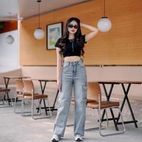 Gambar Haighwaist jeans kargo retro spray-celana panjang kantong samping non strit model koreanstyle - Abu Retro, 36 dari Sagara denim undefined 5 Tokopedia