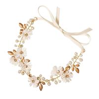 Gambar Headpiece Bunga Hiasan Kepala Mutiara / Headpiece Bando Mutiara Bunga / Bandana Gold Bridal - Putih dari BearMall undefined 2 Tokopedia
