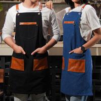 Gambar Apron Barista Celemek Cafe Apron Barbershop Denim &  Synthetic Leather Crossback Strep For Barista/barbershop - NEW RBT HITAM dari Endemicastore undefined 5 Tokopedia