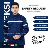 Gambar Baju Kemeja Seragam Kerja Wearpack Werpak Proyek Safety Navy Bordir - Putih, XL dari Konveksi Seragam Jakarta undefined 1 Tokopedia