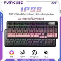 Gambar FURYCUBE IP98 Waterproof Mechanical Feel Keyboard 99 keys Membrane Keyboard PBT Gradient Side Engraved Wired/Wireless Keyboard Classic Keyboard Full RGB Gaming Keyboard Office Silent Keyboard (Garansi 1 tahun) - white grey dari ZIFRIEND Indonesia undefined 1 Tokopedia