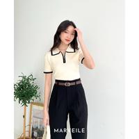 Gambar [ Marveile ] Noi Two Tone Knit Polo Top / Atasan Top Rajut Wanita - Grey, S-M dari Marveile_NEW undefined 1 Tokopedia