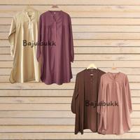 Gambar Tunik muslim polos katun viscose jumbo coklat tua - susu - krem - kode 16 lengan karet Panjang Atasan Wanita Dress ld 100cm - 130cm blouse - coklat tua, M dari Bajuibukk_NEW undefined 3 Tokopedia