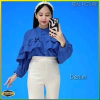 Gambar Kemeja Baju Atasan Wanita TM073 Blouse Natal Perempuan Outfit Korea Shirt Tunik Blus Hijau Botol - Denim, Allsize S-L dari ELBENZZA undefined 5 Tokopedia