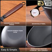 Gambar ESCOOK Wajan Wokpan Granite Hitam 32cm Bahan Premium Anti Lengket Wajan Dengan Gagang Kayu Kitchenware - Hitam - 32 cm dari ES Cookware Official undefined 3 Tokopedia