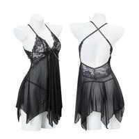 Gambar Yang's Fashion Baju Tidur Wanita Transparan Lace Tipis Kerah Deep-V Neck Tanpa Lengan lingerie dress Fit Spandex - HITAM dari yang's fashion undefined 2 Tokopedia