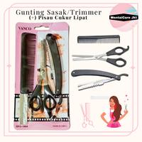 Gambar Set Gunting Rambut dan Pisau Cukur Lipat Yaoyou Sasak Lengkap | Cocok untuk Cukur Kumis dan Grooming Sisir Paket Gunting Salon dari MentaiCare undefined 1 Tokopedia