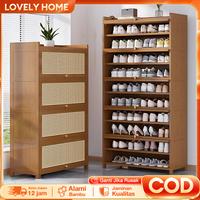 Gambar LOVE Multilayer Shoe Cabinet Indoor Modern Shoe Rack Flip Door Shoe Cabinet Hallway Rattan Door Bamboo Shoe Rack Cabinets Furniture rak sepatu tertutup anti debu Kayu Pintu Lemari - Brown-10Tier-80cm dari LOVELY HOME1 undefined 1 Tokopedia