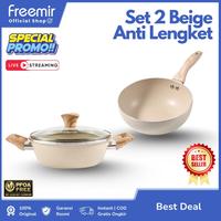 Gambar [DEAL] [Crehom] freemir Set Wajan 2 Pcs Beige 20 Cm Anti Lengket Gagang Kayu Multifungsi Tutup Kaca Best Seller Kitchenware dari freemir Indonesia Store undefined 1 Tokopedia