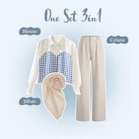 Gambar One Set Wanita | Blue Outfit (Blouse + Celana Kulot + Jilbab Bella Square) Ootd Hijab Casual Setelan Baju Remaja HO53N - One Set 3in1 dari Holaa Set undefined 3 Tokopedia