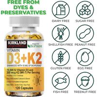 Gambar Kirkland  Vitamin D3 K2 Capsules 10000 Iu (250Mcg) D3 + 200Mcg K2 Mk7 Supports Bones, Teeth And Musclesimmunitymaintains Blood Healthsupports Brain Function And Mood 120Pcs Kapsul Vitamin D3 K2 Mendukung Tulang, Gigi - 1 Bottle/120pcs dari Einkaufs undefined 4 Tokopedia