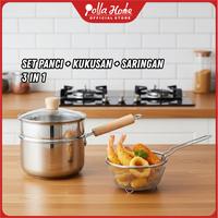 Gambar [PROMO] Ollahom Panci Deep Fryer Goreng Rebus Kukus 3 in 1 Dengan Tutup Stainless 304 Mudah Dibersihkan Anti Lengket Multifungsi - Saringan Bulat 15cm dari Ollahom Official Store undefined 4 Tokopedia